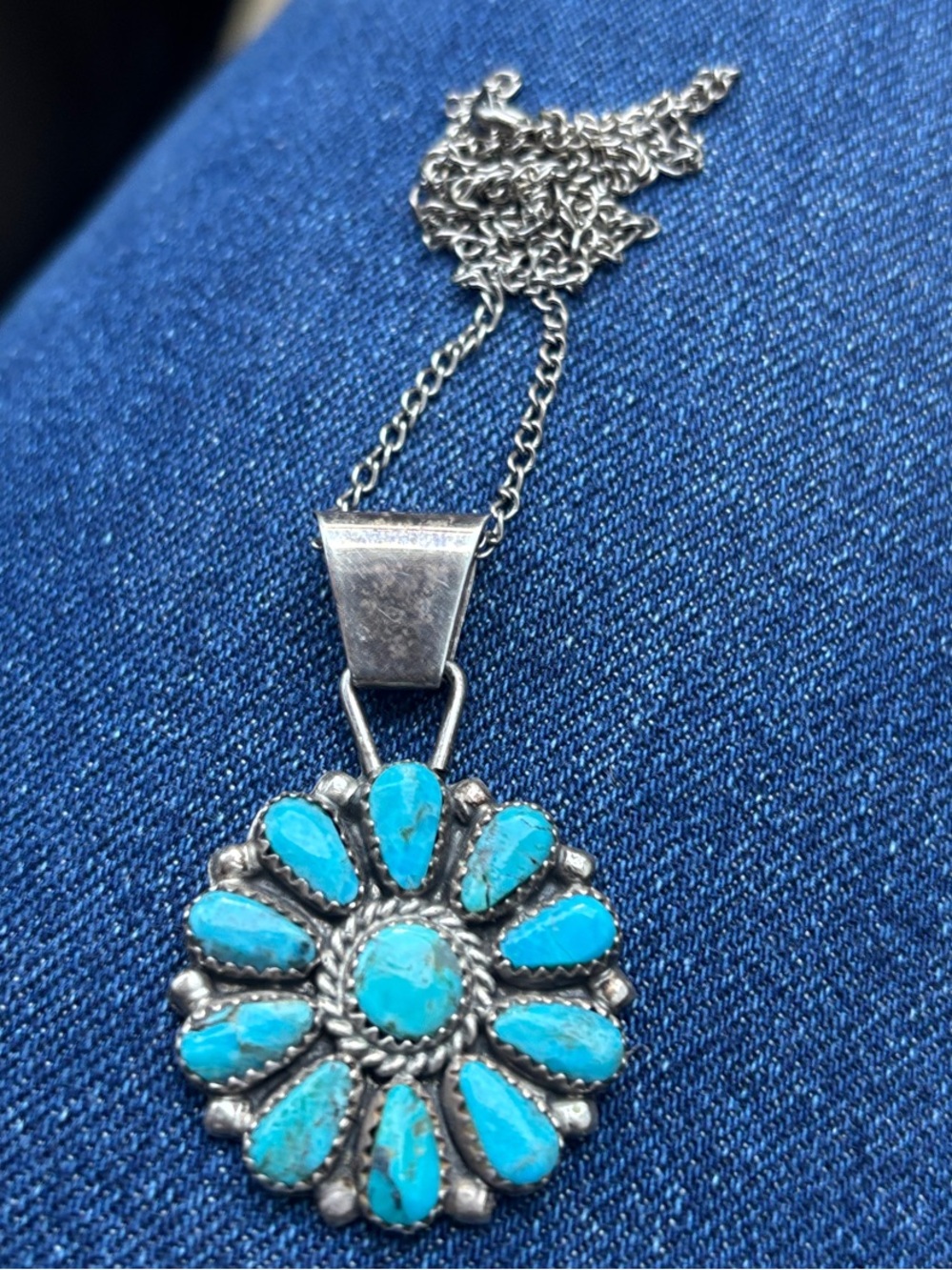 Turquoise blossom Pendant Necklace - Sterling silver